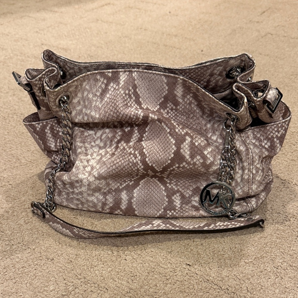 Michael Kors Brown and Cream Snake Print Shoulder Bag